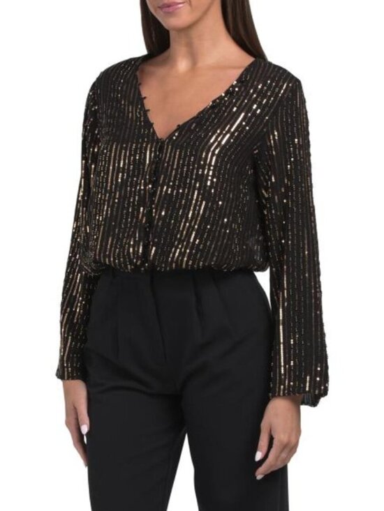 Ciebon Tops - CIEBON Ayla Sequined V-neck Top